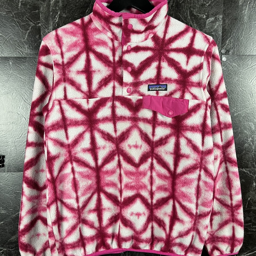 Patagonia Women's Pink Synchilla Tie Dye Fleece Sweatshirt Small